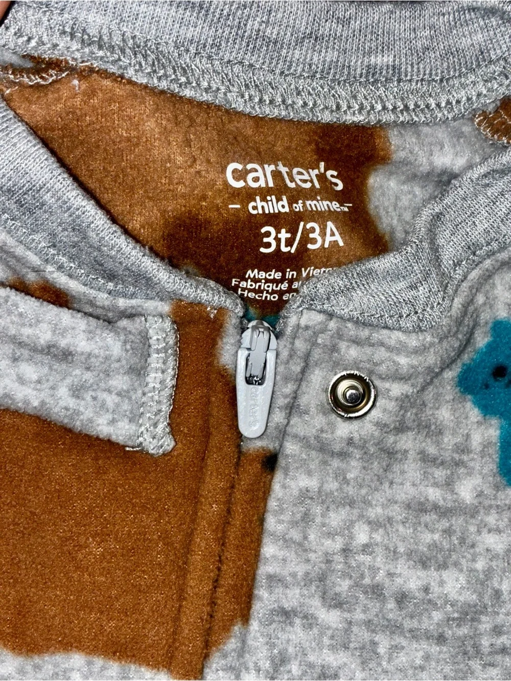 Carter's Brown Bear Print Footed One-Piece Pajamas - Gray with Blue Accents